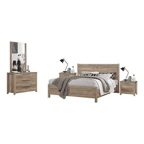 4 Pieces Bedroom Suite Natural Wood Like MDF Structure Double Size Oak Colour Bed, Bedside Table & Dresser - image1