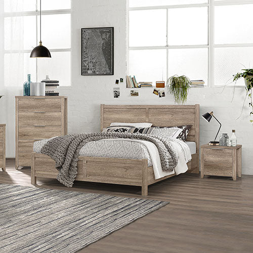 4 Pieces Bedroom Suite Natural Wood Like MDF Structure Double Size Oak Colour Bed, Bedside Table & Tallboy - image14