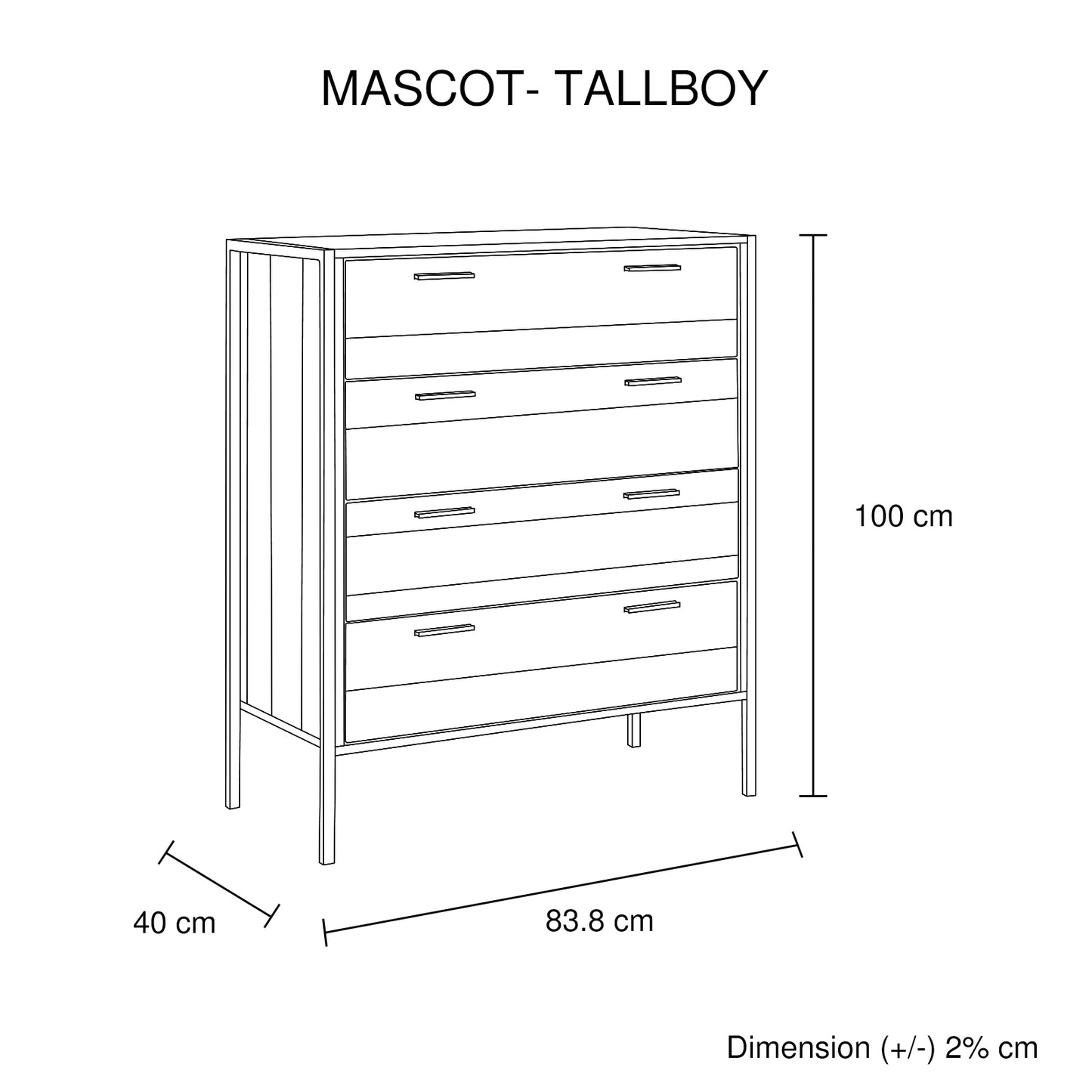 4 Pieces Bedroom Suite with Particle Board Contraction and Metal Legs Queen Size Oak Colour Bed, Bedside Table & Tallboy - image10