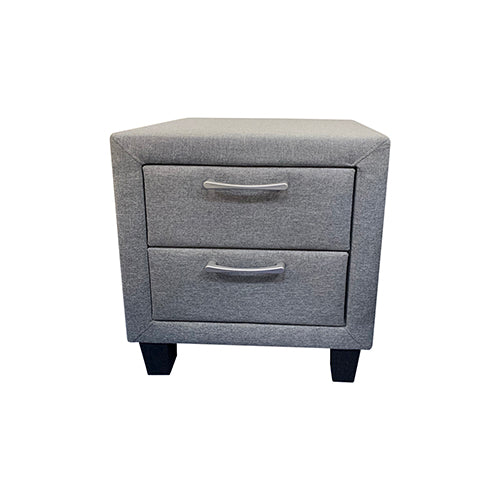 4 Pieces Storage Bedroom Suite Upholstery Fabric in Light Grey with Base Drawers Queen Size Oak Colour Bed, Bedside Table & Tallboy - image5