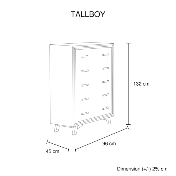 5 Pieces Bedroom Suite King Size Silver Brush in Acacia Wood Construction Bed, Bedside Table, Tallboy & Dresser - image9