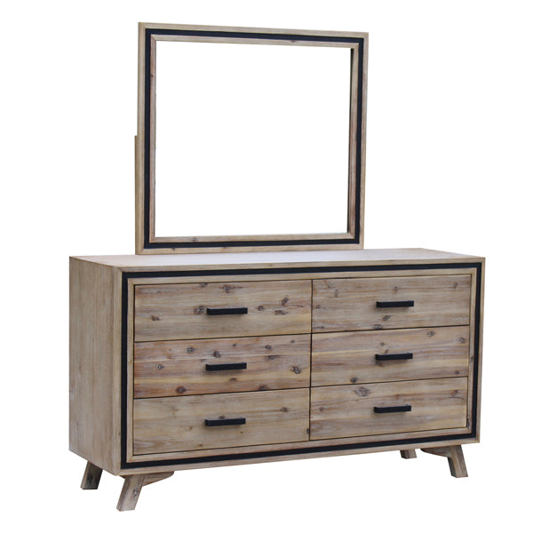 5 Pieces Bedroom Suite King Size Silver Brush in Acacia Wood Construction Bed, Bedside Table, Tallboy & Dresser - image5