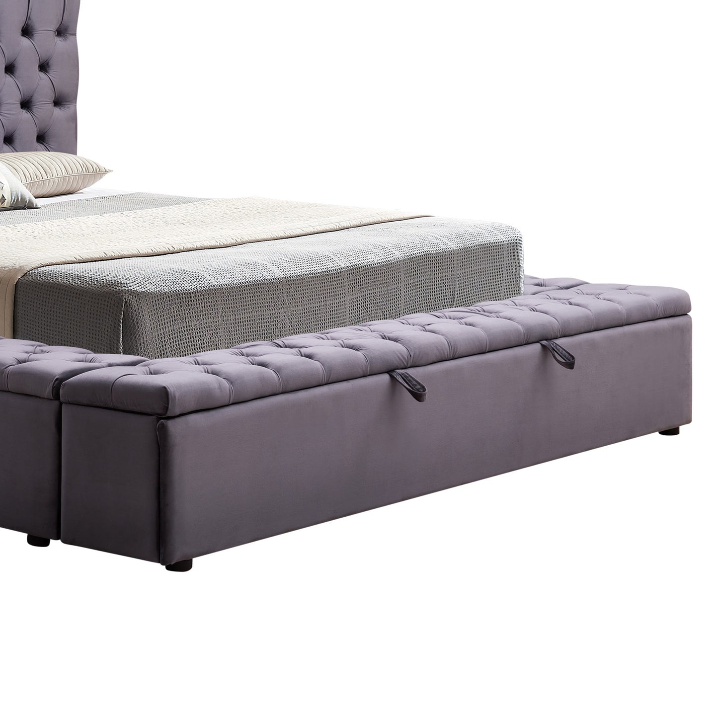 Queen Size Bedframe Velvet Upholstery Deep Grey Colour Tufted Headboard Deep Quilting - image3