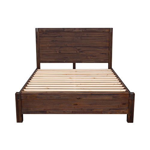 Bed Frame Double Size in Solid Wood Veneered Acacia Bedroom Timber Slat in Chocolate - image1