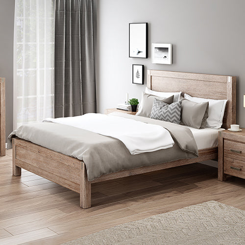 Bed Frame King Size in Solid Wood Veneered Acacia Bedroom Timber Slat in Oak - image1