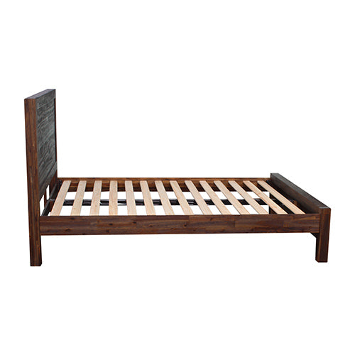 Bed Frame Queen Size in Solid Wood Veneered Acacia Bedroom Timber Slat in Chocolate - image2