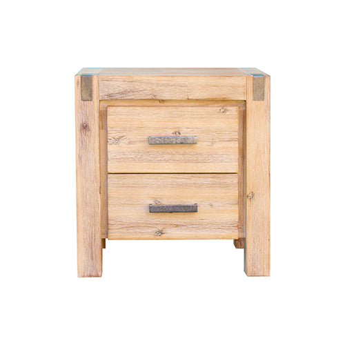 Bedside Table 2 drawers Night Stand Solid Wood Acacia Oak Colour - image1