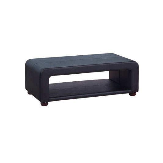 Coffee Table Upholstered PU Leather in Black Colour with open storage - image1