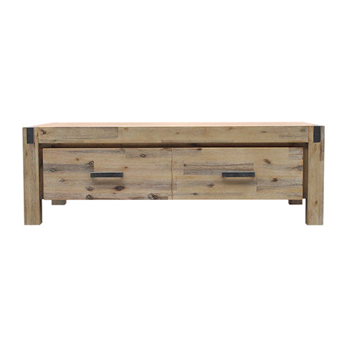Coffee Table Solid Acacia Wood & Veneer 2 Drawers Storage Oak Colour - image1