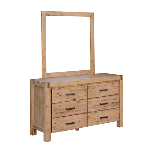 Dresser with 6 Storage Drawers in Solid Acacia & Veneer With Mirror in Oak Colour - image1