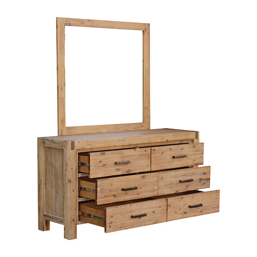 Dresser with 6 Storage Drawers in Solid Acacia & Veneer With Mirror in Oak Colour - image4