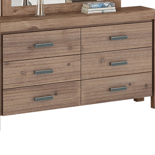 Dresser with 6 Storage Drawers in Solid Acacia & Veneer With Mirror in Oak Colour - image5