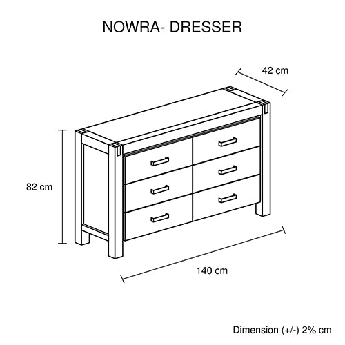 Dresser with 6 Storage Drawers in Solid Acacia & Veneer With Mirror in Oak Colour - image7