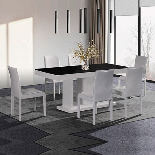 7 Pieces Dining Suite Dining Table & 6X  White Chairs in Rectangular Shape High Glossy MDF Wooden Base Combination of Black & White Colour - image2