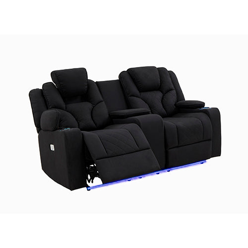 3+2 Seater Electric Recliner Stylish Rhino Fabric Black Lounge Armchair with LED Features - image4