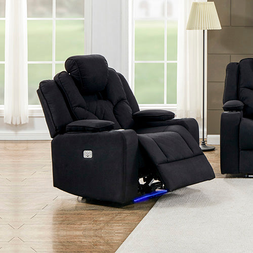 3+2+1 Seater Electric Recliner Stylish Rhino Fabric Black Lounge Armchair with LED Features - image3