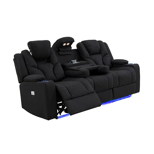 3+2+1 Seater Electric Recliner Stylish Rhino Fabric Black Lounge Armchair with LED Features - image6