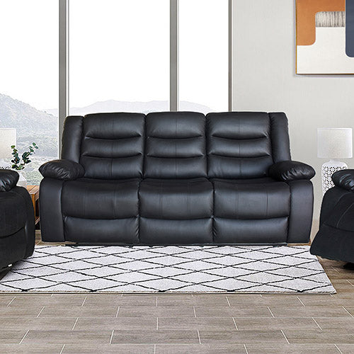 3+1+1 Seater Recliner Sofa In Faux Leather Lounge Couch in Black - image1