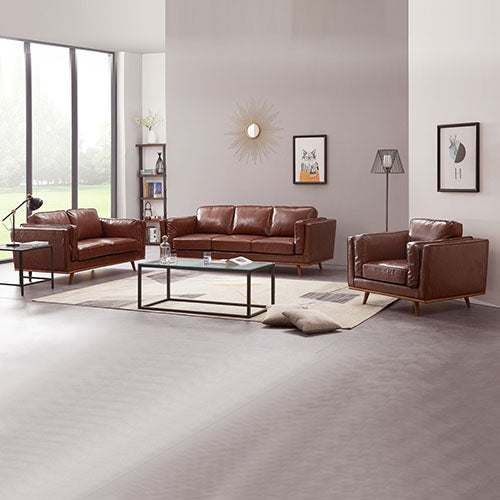 3+2+1 Seater Sofa Brown Leather Lounge Set for Living Room Couch with Wooden Frame - image2