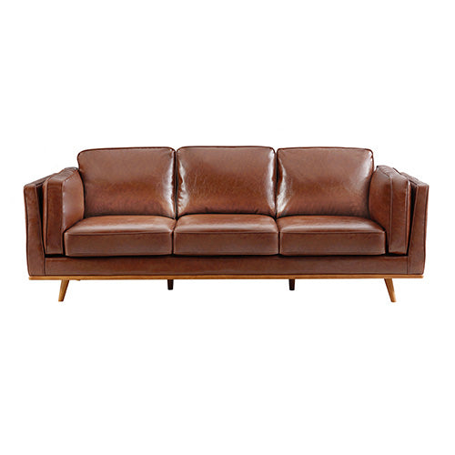 3+2+1 Seater Sofa Brown Leather Lounge Set for Living Room Couch with Wooden Frame - image3