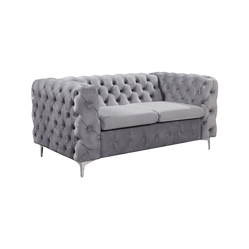 2 Seater Sofa Classic Button Tufted Lounge in Grey Velvet Fabric with Metal Legs - image1