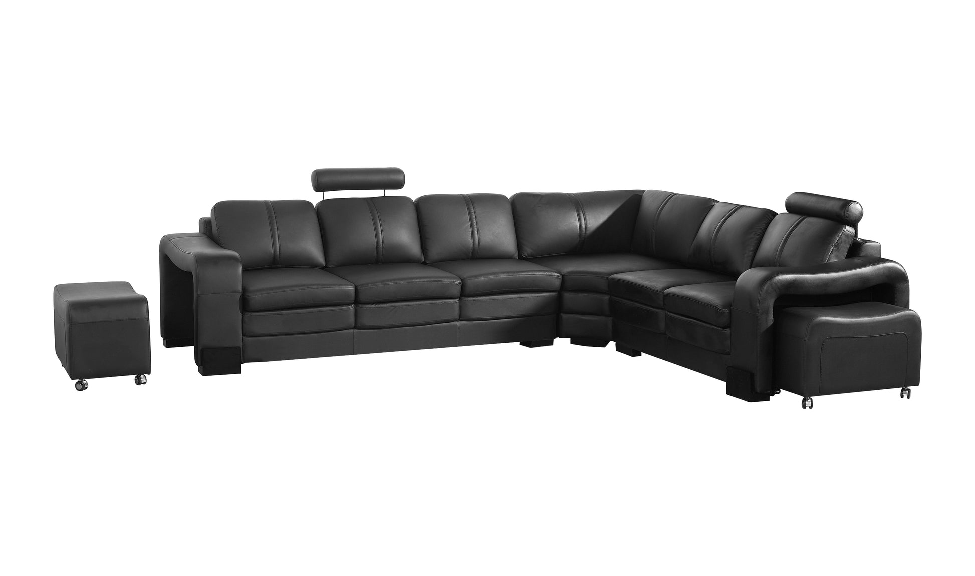 Lounge Set Luxurious 6 Seater Faux Leather Corner Sofa Living Room Couch in Black with 2x Ottomans - image2