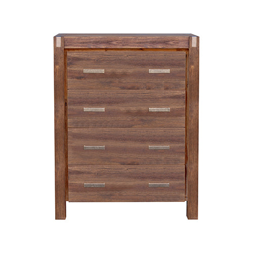 Tallboy with 4 Storage Drawers Solid Wooden Assembled in Chocolate Colour - image2