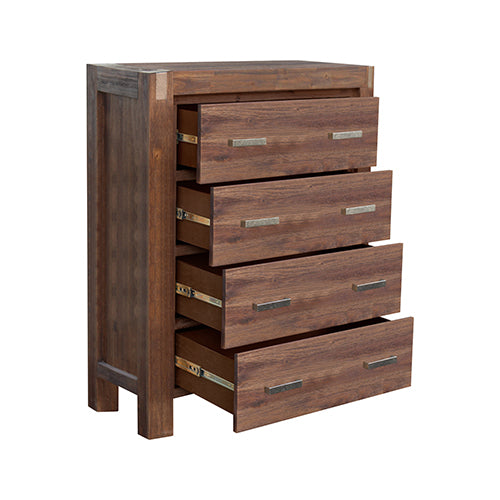 Tallboy with 4 Storage Drawers Solid Wooden Assembled in Chocolate Colour - image5