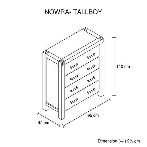 Tallboy with 4 Storage Drawers Solid Wooden Assembled in Chocolate Colour - image6