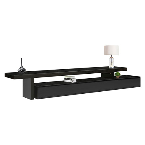 TV Cabinet with 3 Storage Drawers Extendable With Glossy MDF Entertainment Unit in Black Color - image1