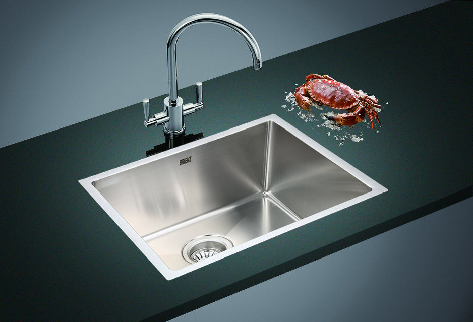 490x440mm Handmade Stainless Steel Undermount / Topmount Kitchen Laundry Sink with Waste - image7