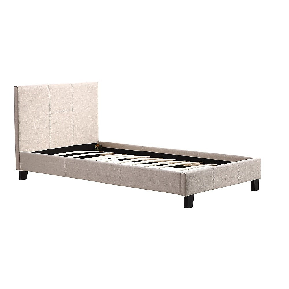 Single Linen Fabric Bed Frame Beige - image1