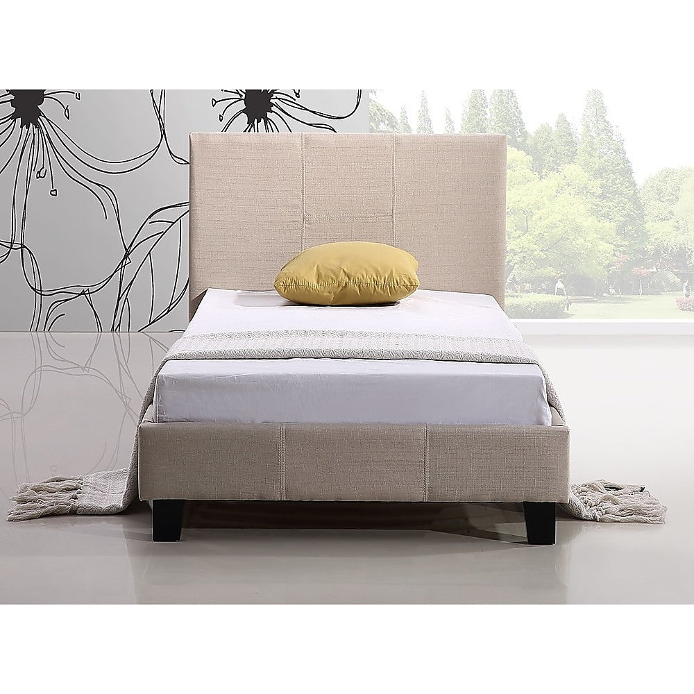 Single Linen Fabric Bed Frame Beige - image5