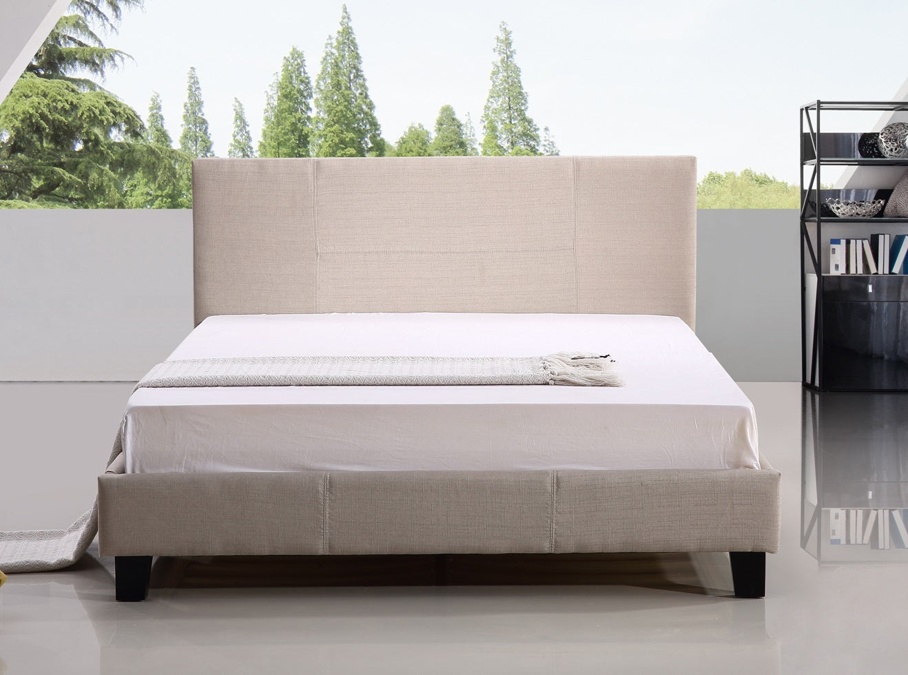 Queen Linen Fabric Bed Frame Beige - image2