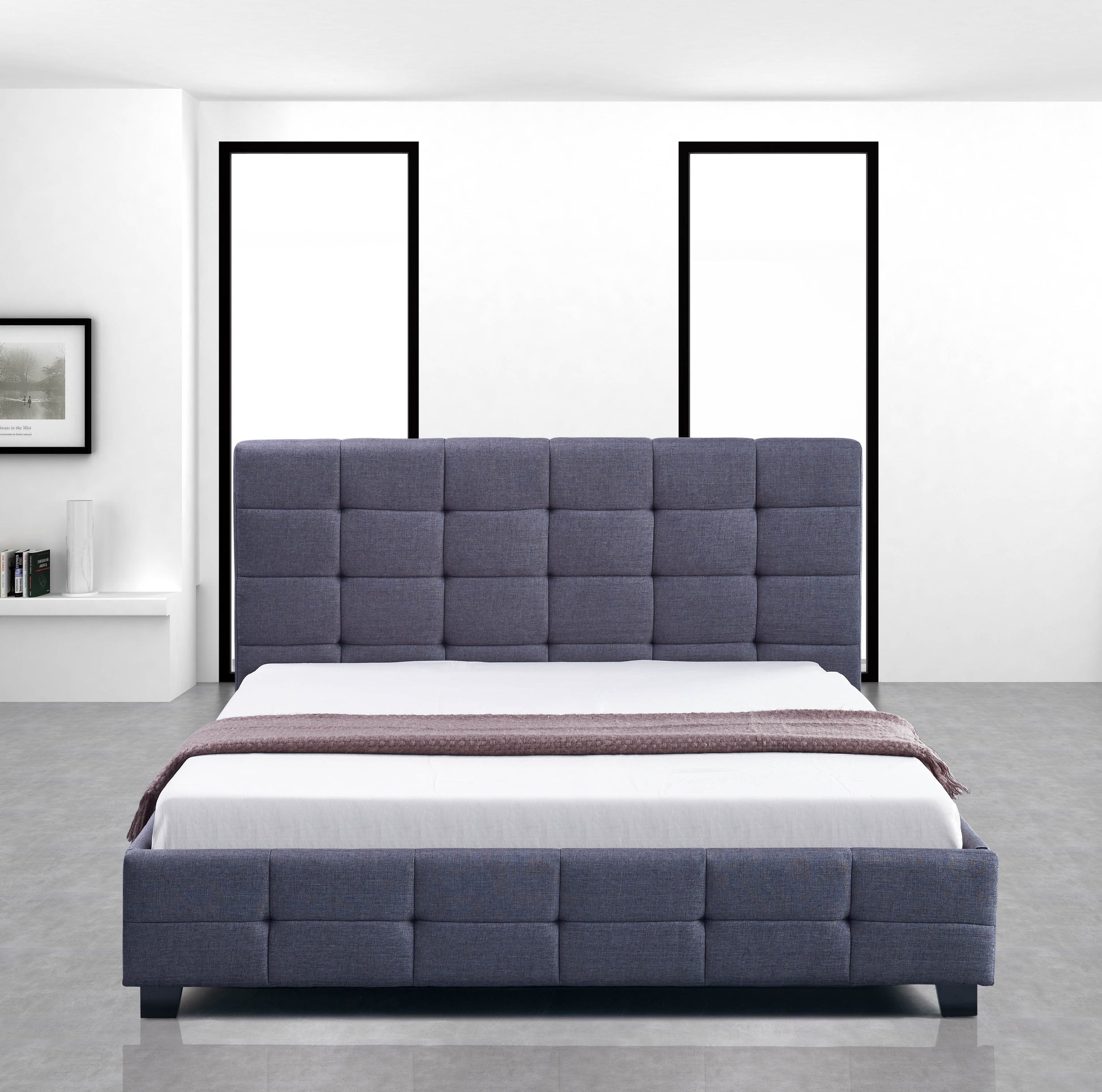 Linen Fabric Queen Deluxe Bed Frame Grey - image1