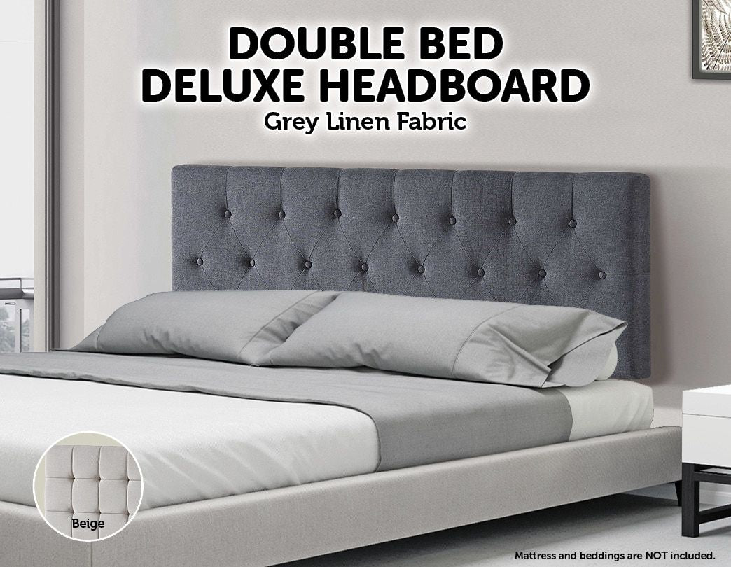 Linen Fabric Double Bed Deluxe Headboard Bedhead - Grey - image2