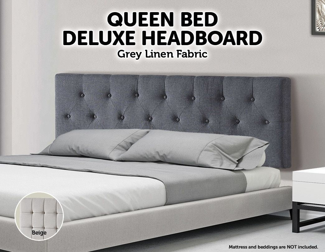 Linen Fabric Queen Bed Deluxe Headboard Bedhead - Grey - image9