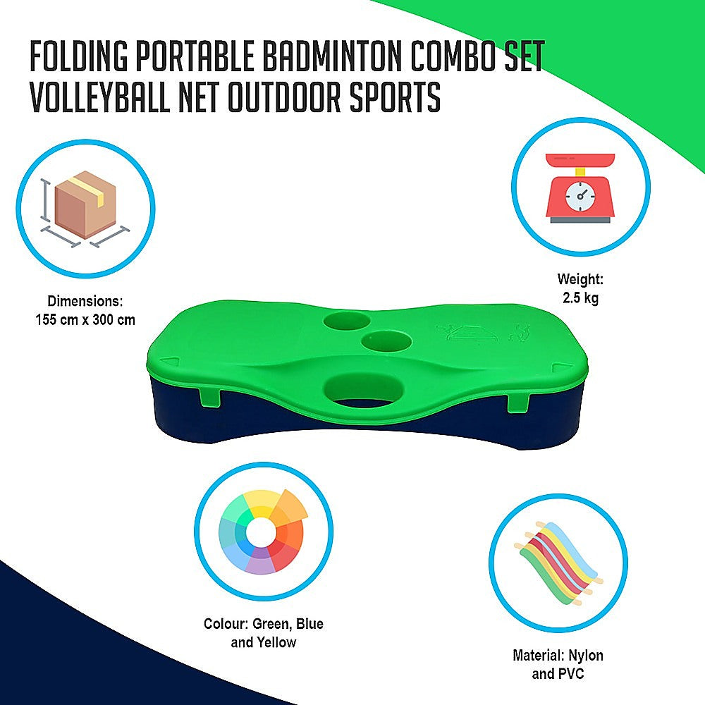 Folding Portable Badminton Combo Set Volleyball Net Outdoor Sports - image3