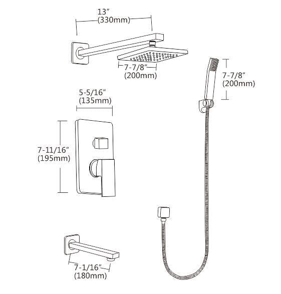 8" Rain Shower Head Straight Wall Arm Mixer Set Wall Bath Spout Outlet Tap - image4