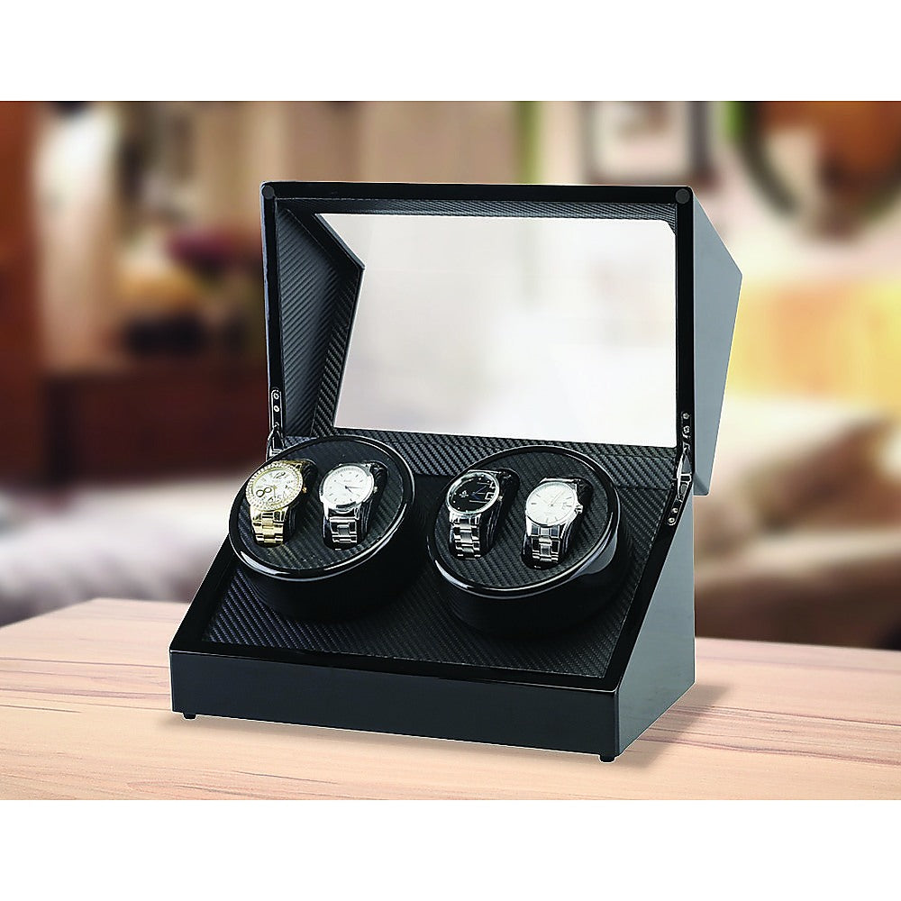 Automatic Quad Watch Winder Wood Display Box Case Motor Rotation Storage - image2