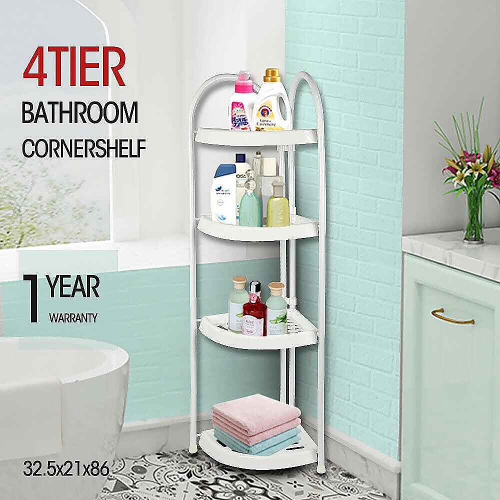 Shower Corner Shelf White Caddy Bathroom Shelves Organiser Bath Storage Rack 4 - image2