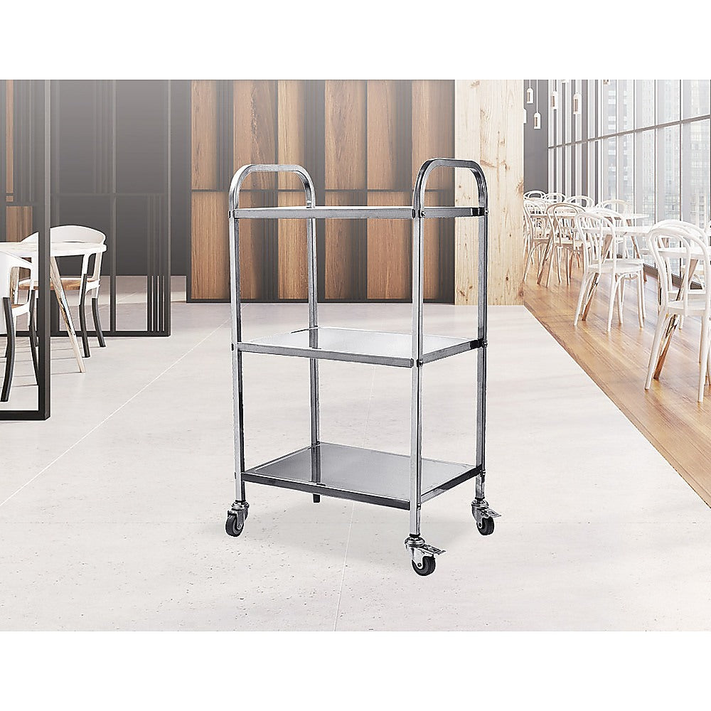 3 Tiers Food Trolley Cart Stainless Steel Utility Kitchen Dining Service - image2