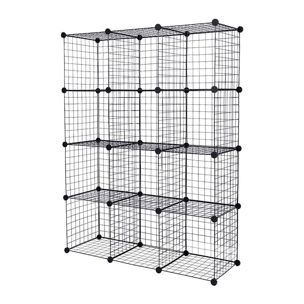 12 Cube Wire Grid Organiser Bookcase Storage Cabinet Wardrobe Closet Black - image4