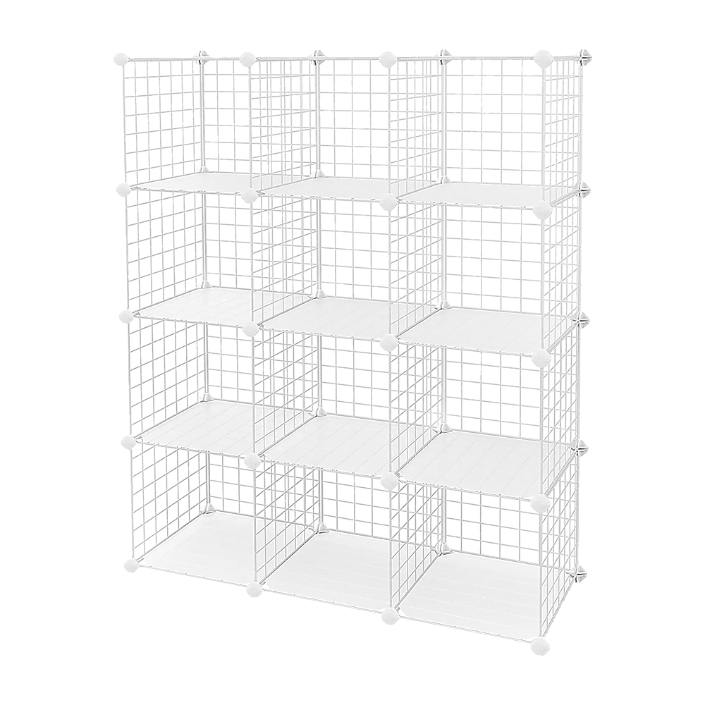 12 Cube Wire Grid Organiser Bookcase Storage Cabinet Wardrobe Closet White - image1