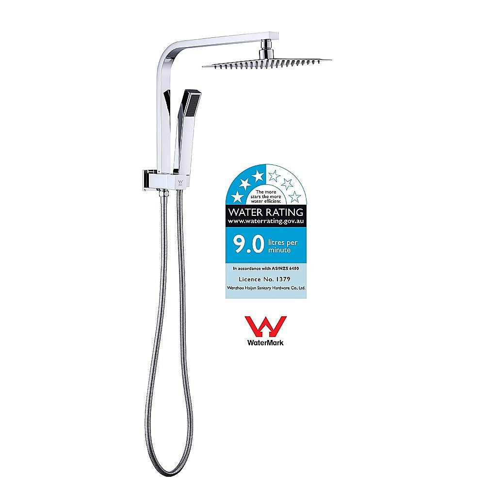 WELS 8" Rain Shower Head Set Square Dual Heads Faucet High Pressure Hand Held - image5