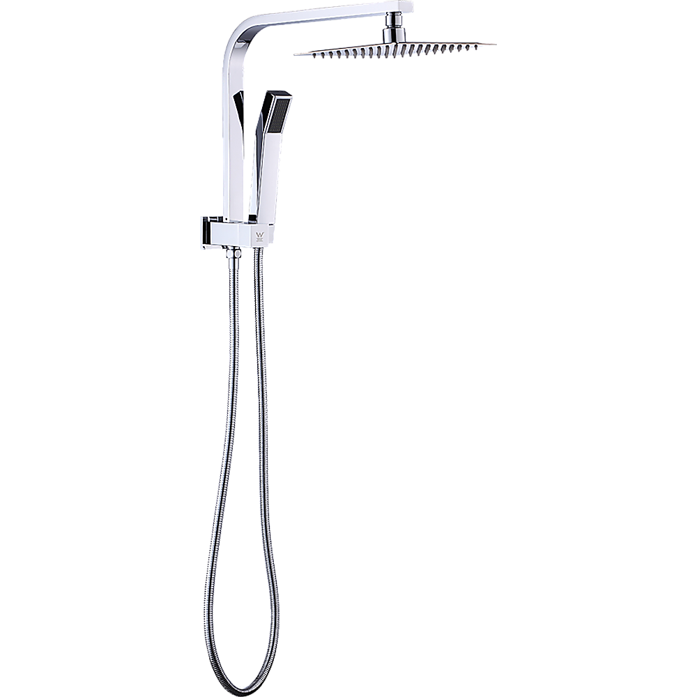 WELS 8" Rain Shower Head Set Square Dual Heads Faucet High Pressure Hand Held - image1