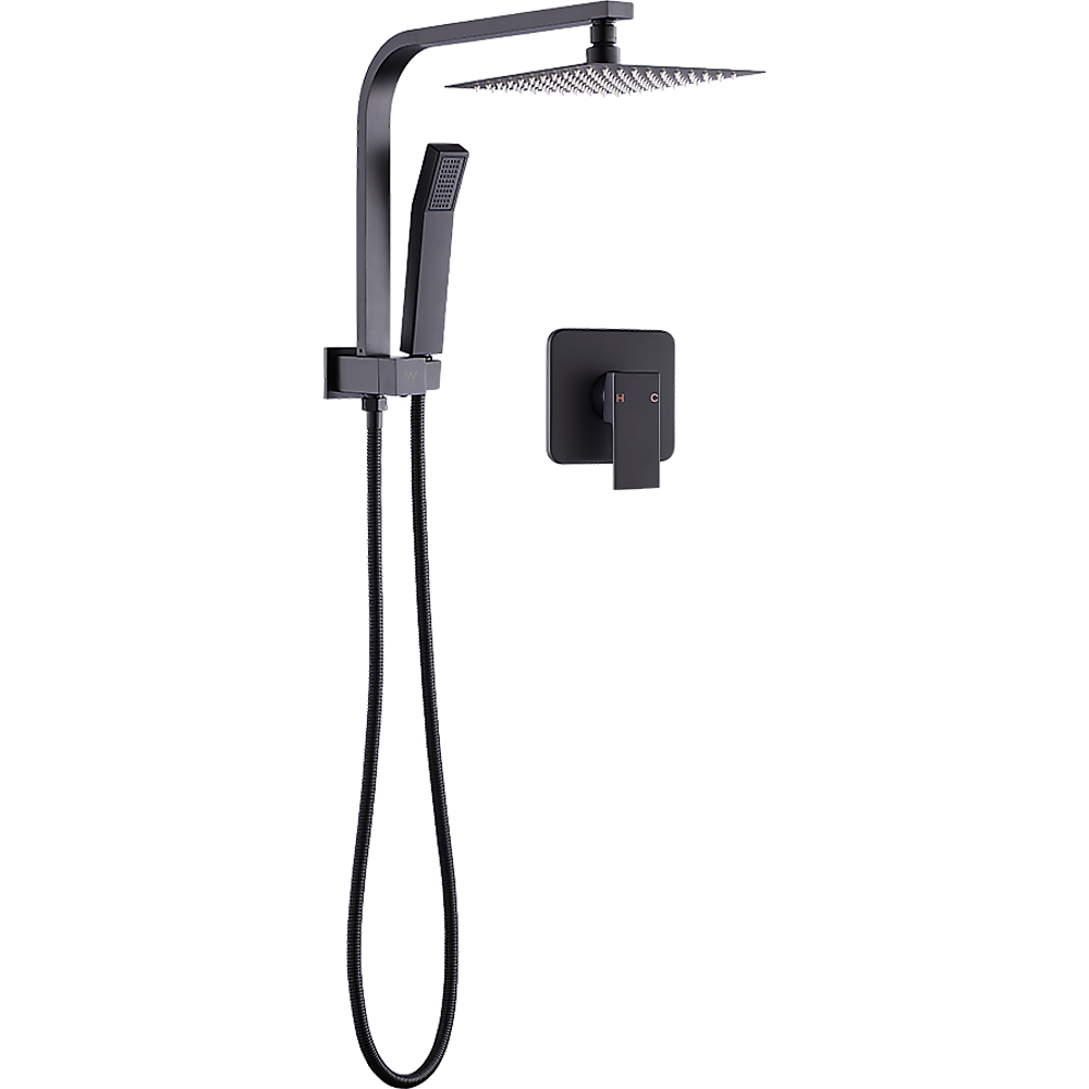 WELS 8" Rain Shower Head Set Square Dual Heads Faucet High Pressure With Mixer - image1