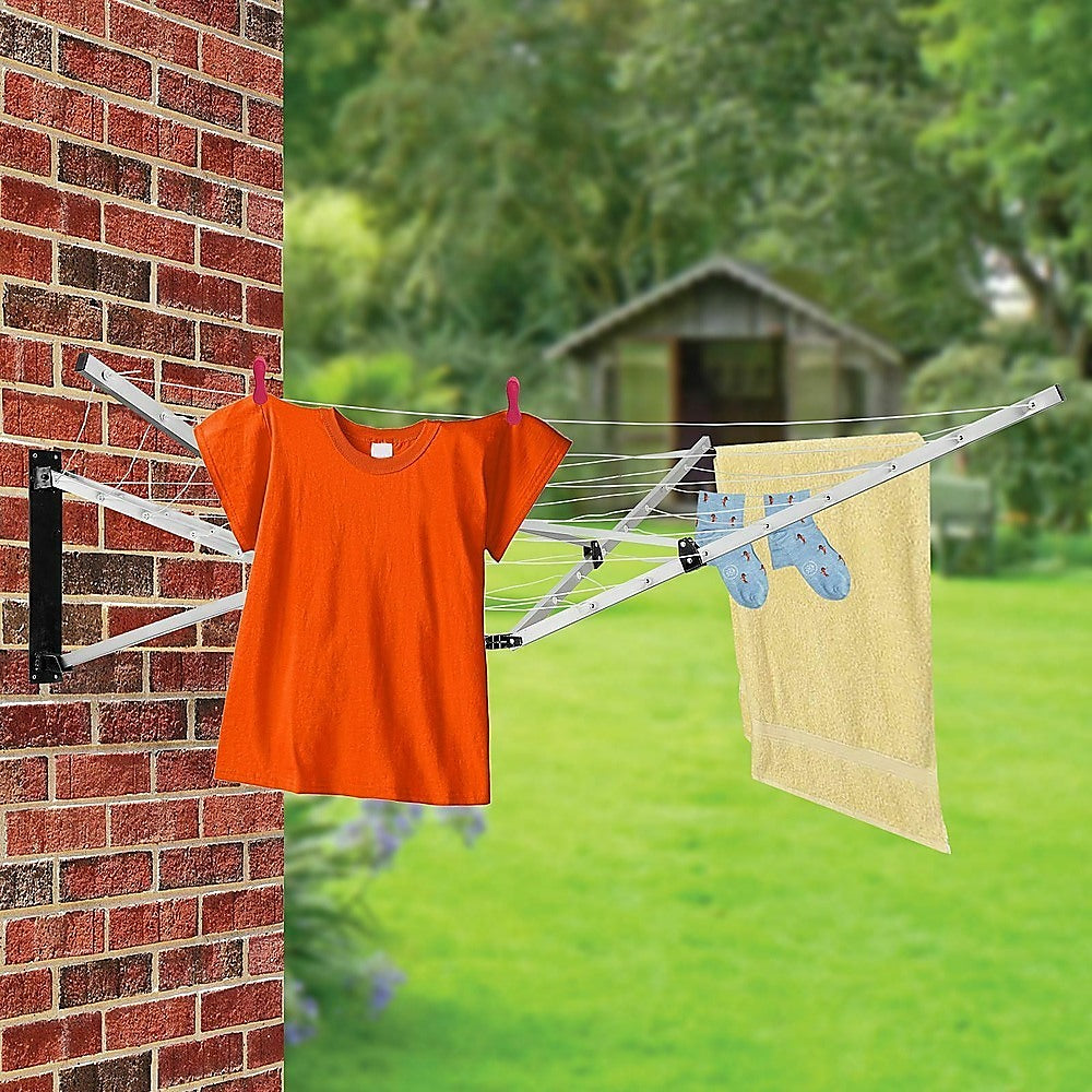 26m 5 Arm Wall Hang Mountable Clothes Airer Dryer Washing Line Bathroom Kitchen - image2