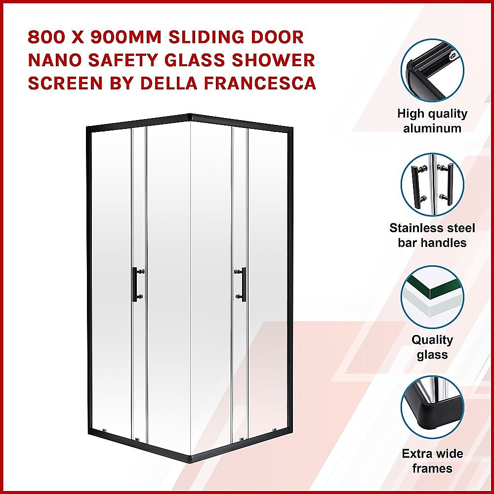 800 x 900mm Sliding Door Nano Safety Glass Shower Screen By Della Francesca - image3