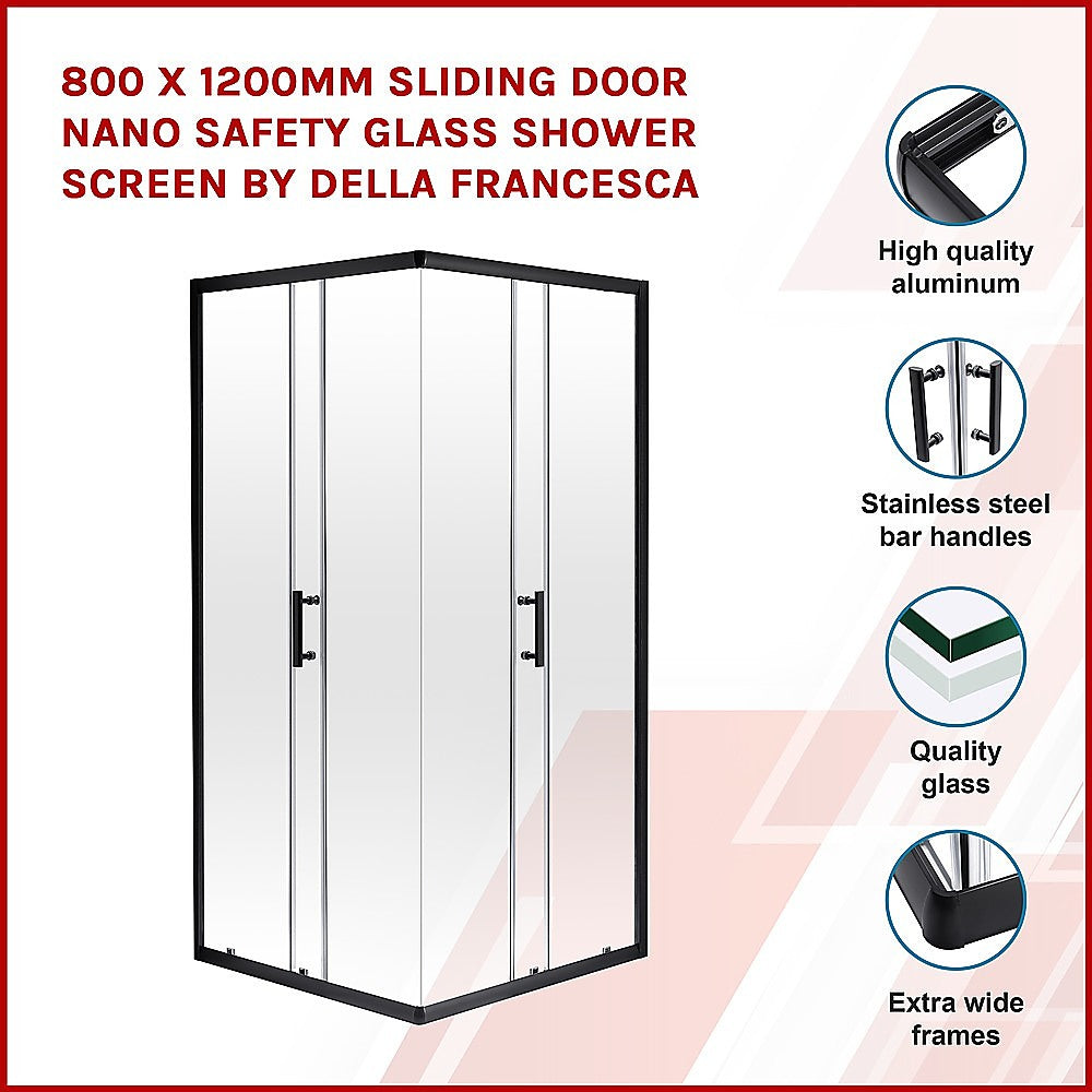 800 x 1200mm Sliding Door Nano Safety Glass Shower Screen By Della Francesca - image3